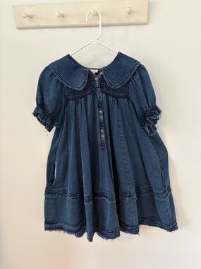 Pilcro Denim Mini Dress in Blue with Peter Pan Collar